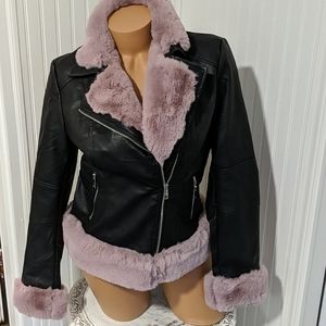 *Donated* Stunning fur trimmed faux leather moto jacket